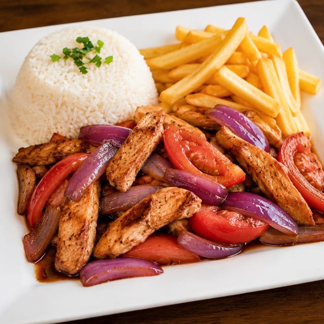 Chicken Sauteed Platter / Pollo Saltado.