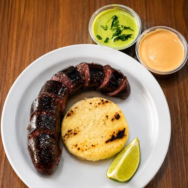 Blood Sausage with Corn Cake / Morcilla Con Arepa.