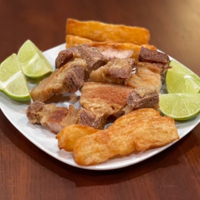 Fried Pork Belly with Yucca / Chicharron Con Yuca.