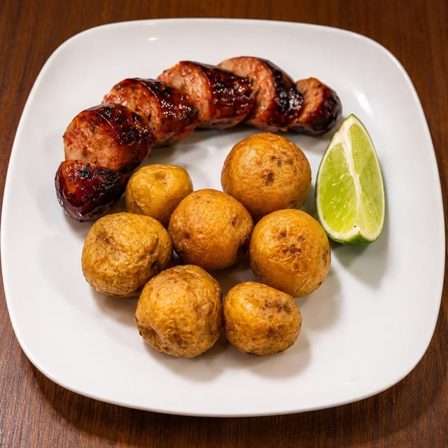 Colombian Sausage with Yellow Potato / Chorizo Con Papa Criolla.